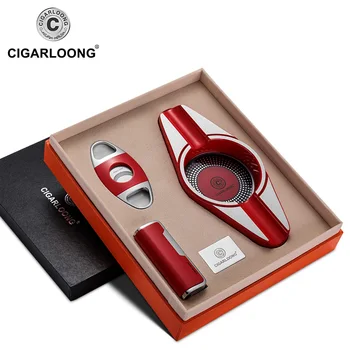 

Cigar Ashtray 3 pieces set Portable Windproof Lighter with Double-edge Sharpness Cigar Cutter and Ashtray CQ-0127