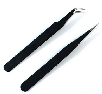 

by dhl or ems 200pcs Black Curved Straight Eyelash Tweezers Rhinestone Gems Eyelash Nippers Tweezers Makeup Nail Tool