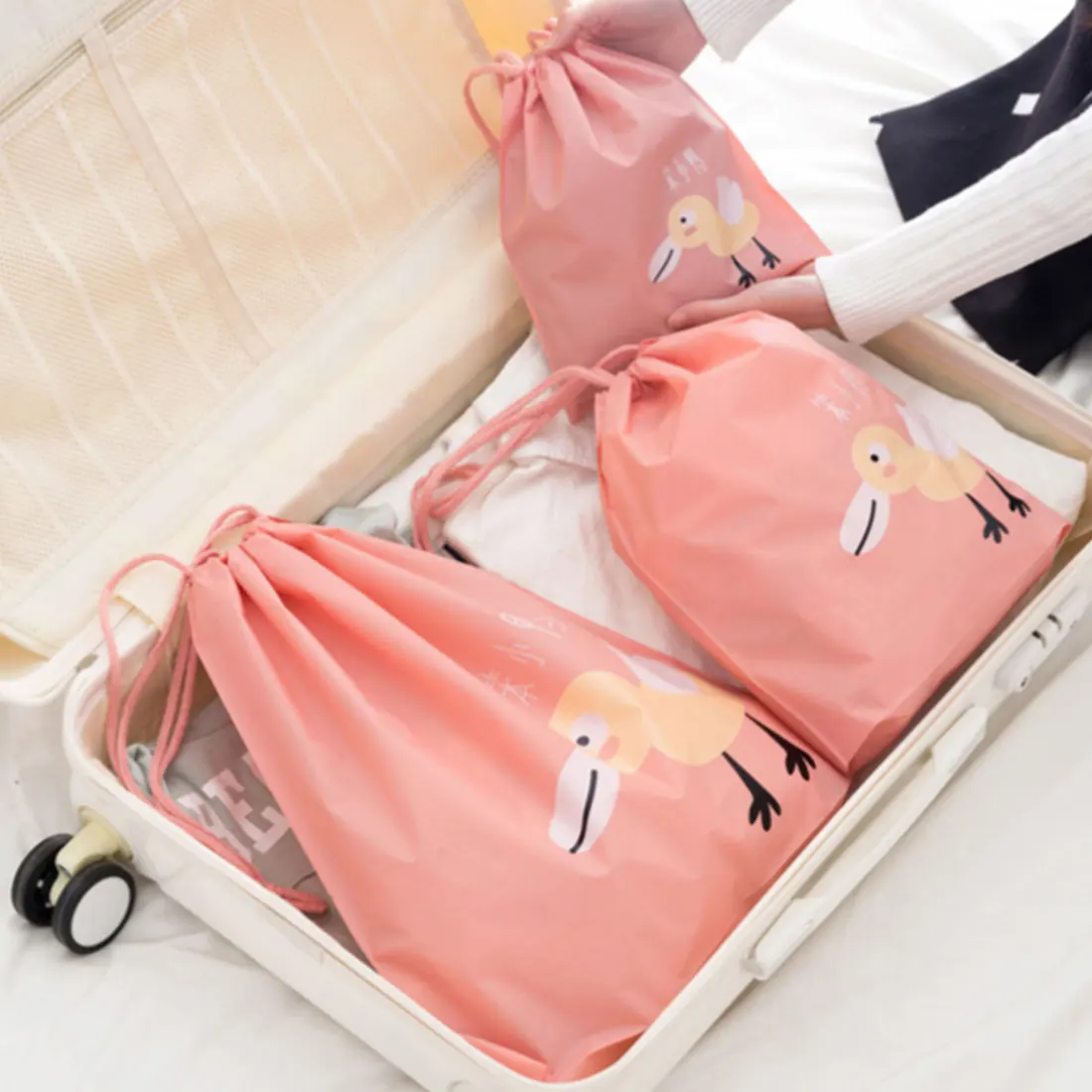 Cartoon Waterproof Travel Shoulders Bag Storage Shoes Bag Drawstring Backpack for Baby Kids Toy Lingerie Makeup Candy Pouch Bags