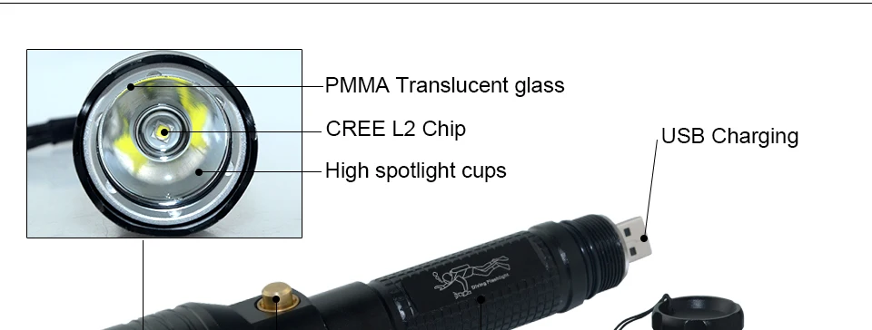 Фонарик для дайвинга USB Перезаряжаемый светодиодный фонарик мощный XM-L2 1800LM 10 Вт подводный прожектор Профессиональный погружной свет