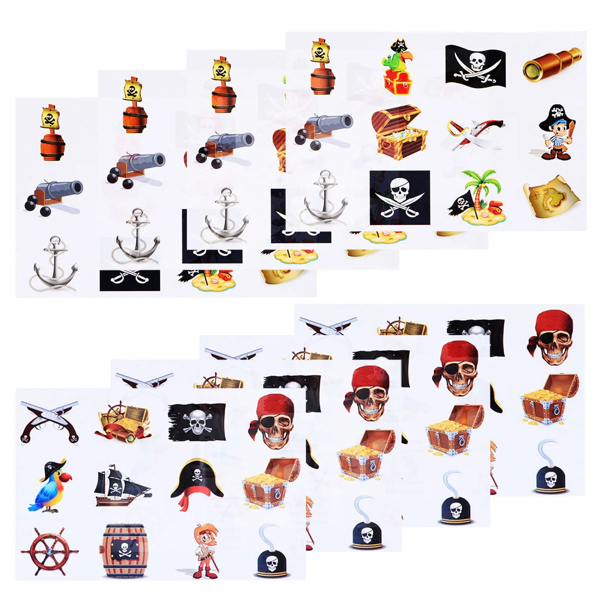 

8 Sheets Pirate Temporary Tattoos Decorative Skull Cartoon Cute Party Favor Stickers for Kids Toddler Birthday