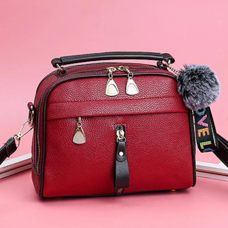 Модная женская сумка из искусственной кожи, женская сумка-мессенджер с шариковой игрушкой, женская сумка на плечо, женские вечерние сумочки, одноцветная сумка через плечо