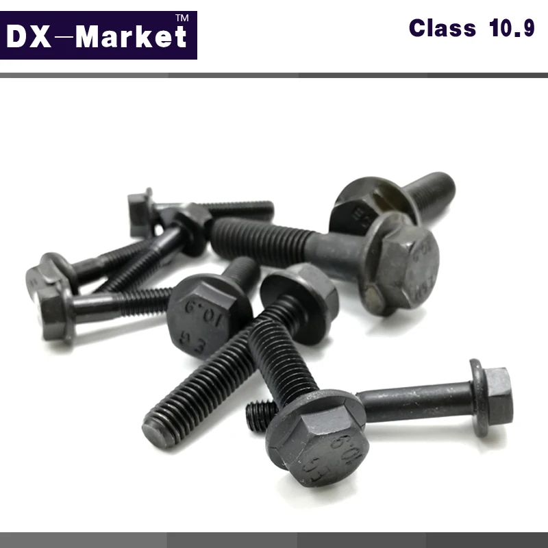 

m6*12 , 20pcs/set , m6 flange bolt , Black Metal Hex Head Flange screw , Metric thread hex bolt