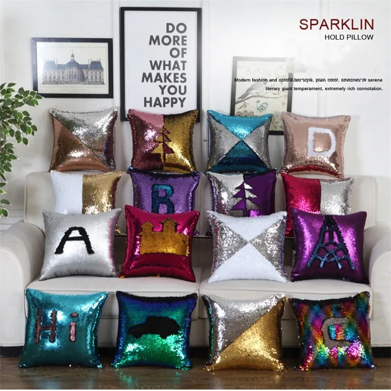 

XINYUE NC DIY Two-color Magic Sequin Cushion Throw Pillowcase Car Home Sofa Decoration Two Color Changing Reversible Cushion