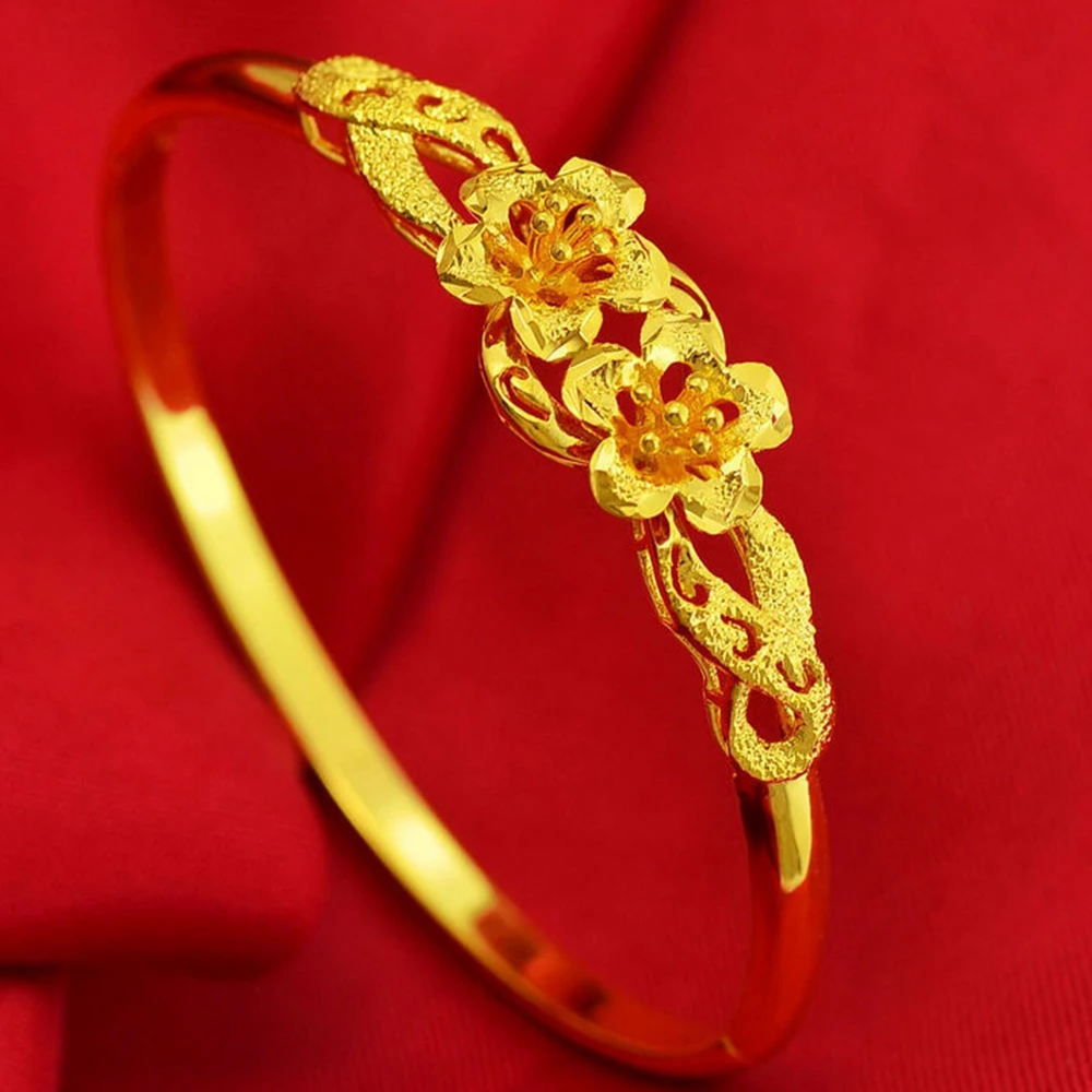 Женский свадебный браслет с цветочным узором желтое золото|bangle bracelet|women banglesbracelet