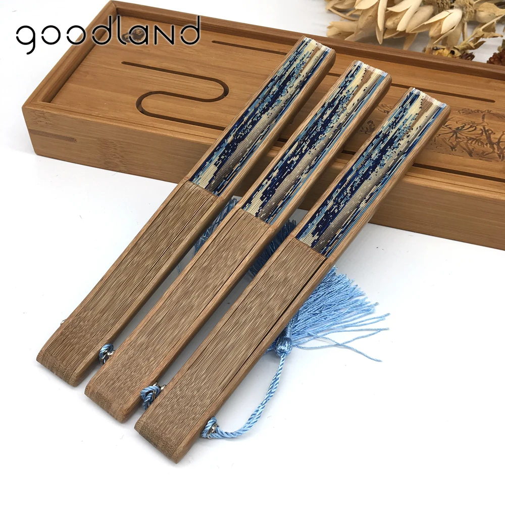 1pcs Japanese Real Silk Fan Mount Fuji Kanagawa Waves Bamboo Elegant Pocket Folding Fan Portable Women Fans Craft