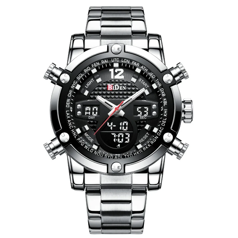 

men wristwatches Large dial stainless steel quartz digital men's clock BIDEN brand man watches waterproof Multifunction