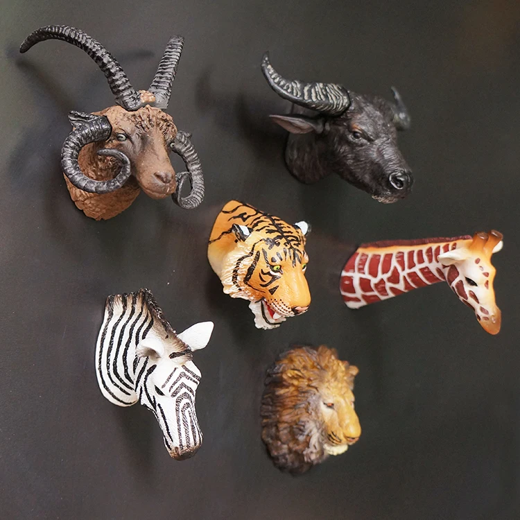 

Hot Selling Newest Creative Wild Animal Head Magnet Magnetic Clasp Is Not Afraid To Drop Stereoscopic PVC Refrigerator Sticke