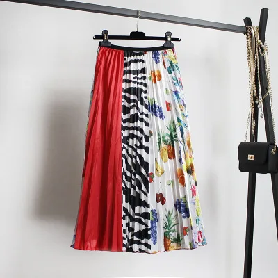 Атласная плиссированная юбка новая Брендовая женская юбка с принтом в горошек большой зонт плиссированные юбки винтажные женские юбки с высокой талией