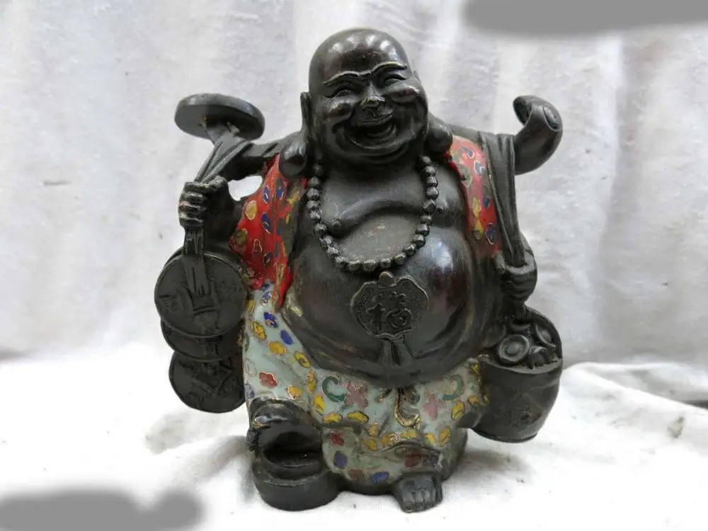 

China handmade bronze Cloisonne sculpture treasure happy Maitreya Buddha Statue