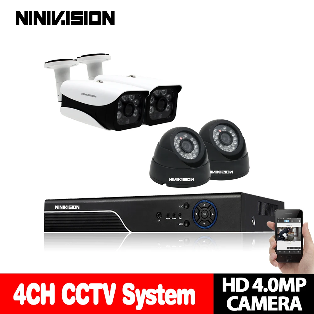 4CH CCTV Системы 4 К DVR NVR с 4 шт. 4MP AHD Камера в/открытый Ночное видение Водонепроницаемый безопасности Камера наблюдения Системы комплект