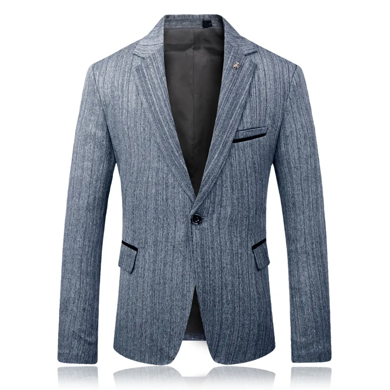 

Dark Gray Pinstripe Single Tops Blazer for Prom Party Notched Lapel One Button Slim Fit Man Suit Jacket FOVIVA S002