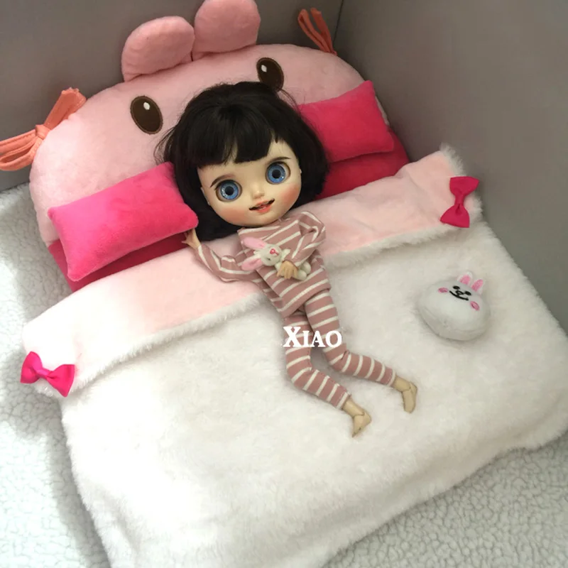 

1 set Cute Blyth Doll's Bed pillows Miniature Dollhouse Furniture Doll Accessories Princess bed for blyth kurhn 1/6 dolls