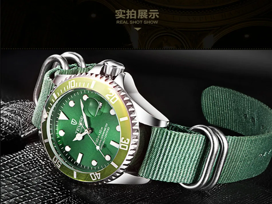 TEVISE Green Watch Men Automatic Mechanical Anti-Scratch Rotatable Outer Ring Waterproof Luminous Mens Watches Top Brand Luxury most accurate mechanical watch