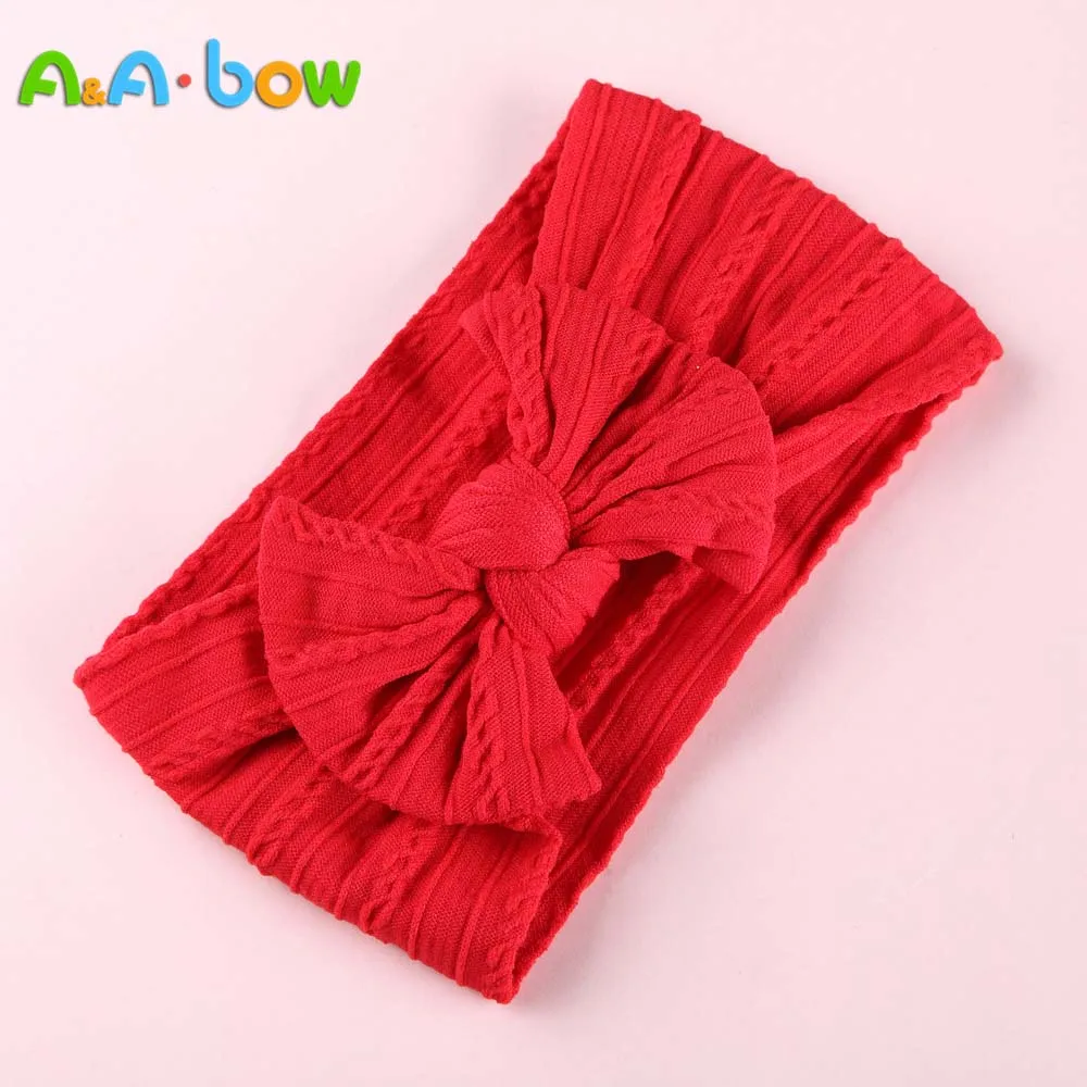 1pcs Cable Knit Nylon Bow Headwrap, One size fits all nylon headbands, wide nylon headbands, baby headbands, Knot bow headwear - Color: 4