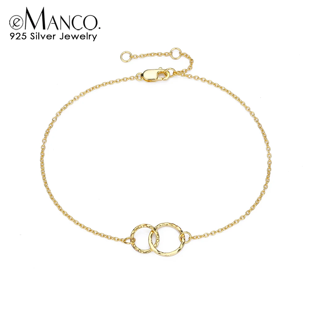 e-Manco 925 Sterling Silver Bracelets Simple Double Circle Friendship Bracelet Bangles For Women Two Colors Fine Jewelry Gifts