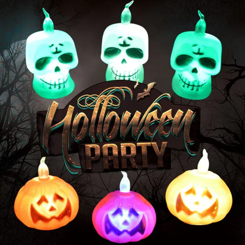 

12PCS Halloween Party Colorful Glowing Pumpkin Shape Candle Lights Halloween Bar Decorative Props(built-in Button Battery)