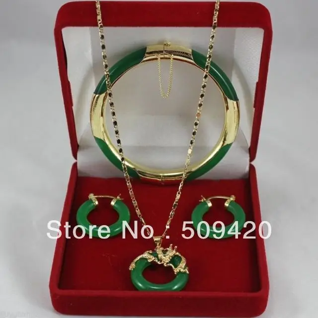 

Free Shipping Wholesale>>>New! Fashion Jewelry green jade necklace pendants, earrings, bracelets suit set #@