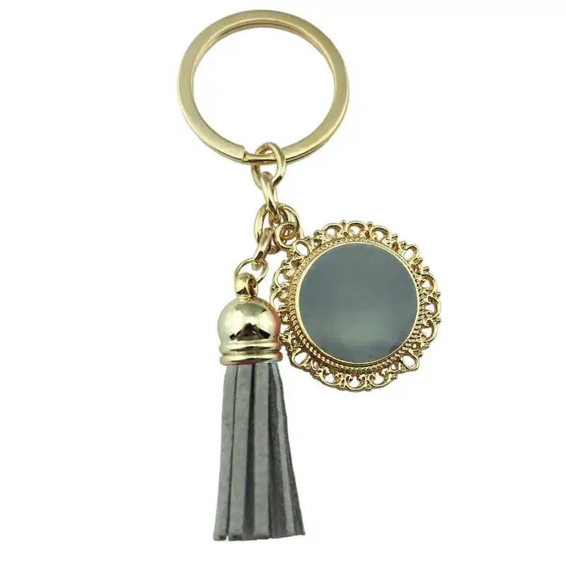 

Monogram Enamel Disc Blank with Leather Tassel Key Chain Personalized Accessories