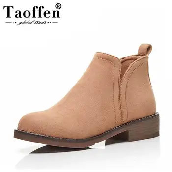 

Taoffen Simple Women Ankle Boots Round Toe Slip On Flats Shoes Woman Daily Leisure Winter Warm Women Footwear Size 33-43