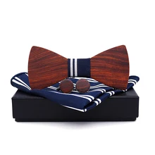 Mantieqingway Бизнес из дерева ручной работы с бантом платок Запонки Наборы для мужские свадебные деревянный бабочкой Карманный скор запонки