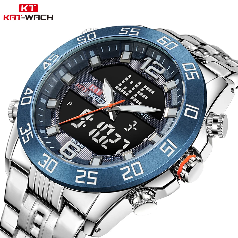 

KAT-WACH Quartz Mens Quartz Analog Watch Luxury Fashion Sport Wristwatch Waterproof Stainless Watches Clock Relogio Masculino