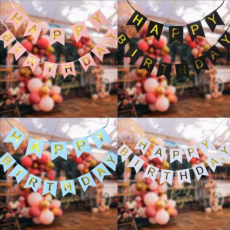Розовый с днем рождения баннер шары с золотыми конфетти баннер с надписью Baby Shower День рождения украшения для мальчиков и девочек Детские вечерние сувениры
