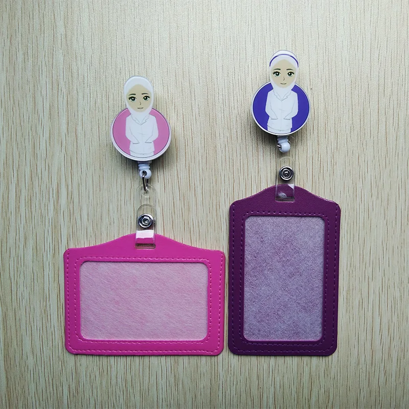 1Pcs Cute cartoon Retractable Badge Reel withHorizontal and vertical style PU ID Doctor and nurse Card Work Card Badge Holder