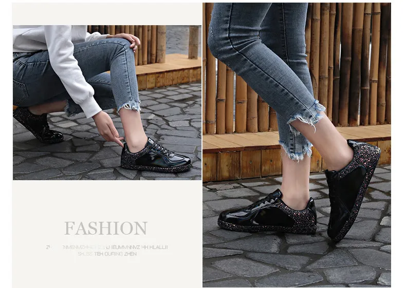 Fashion Sneakers Women Flats Shoes Casual Outdoor Walking Shoes Woman Lace-up Gold Glitter Ladies Shoes Zapatos Mujer (7)