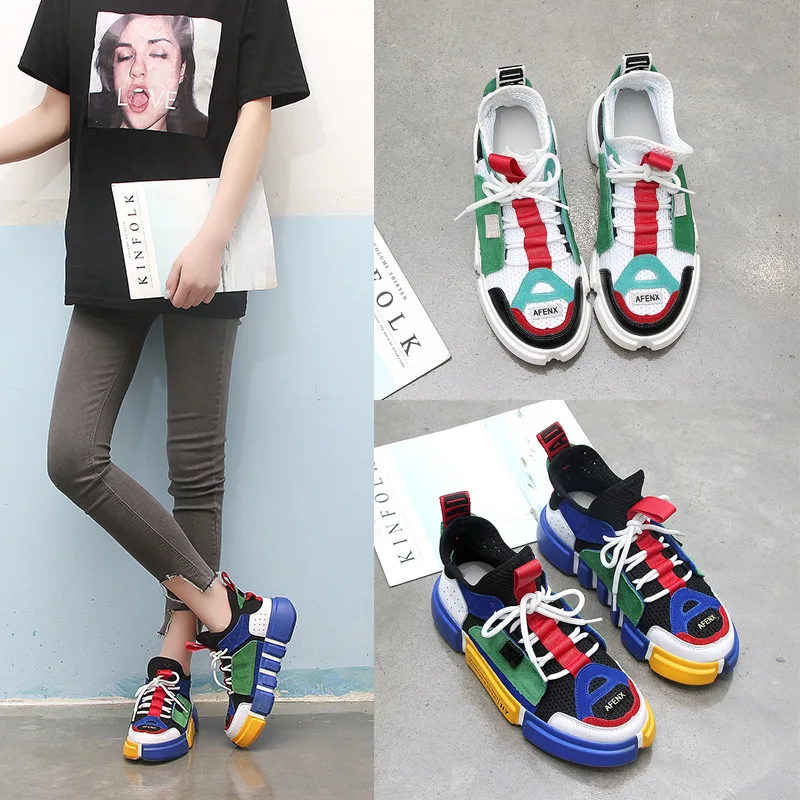 

Spring and summer new net red casual shoes color matching platform women's mesh shoes with wild shoes.