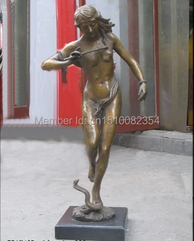 

28"Western myth bronze & Marble ART play clarinet woman and snake statue