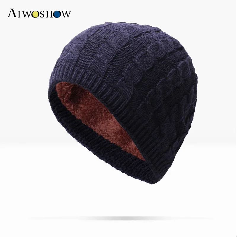 

2017 New Arrival Skullies Beanies Winter Cap For Women Men knitted Cap Thicken Warm Wool Cap Twist knit Beanie Female Ski Cap