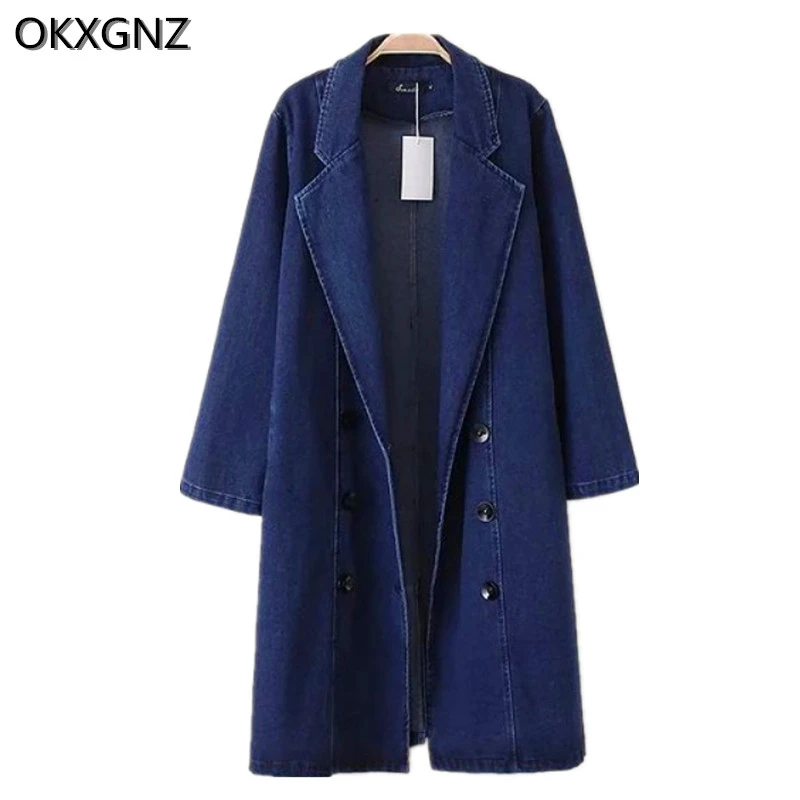 

2017 Spring New Large Size Women Denim Jacket Solid Color Long Sleeve Female Basic coat Plus Size Women Casual Windbreaker A300