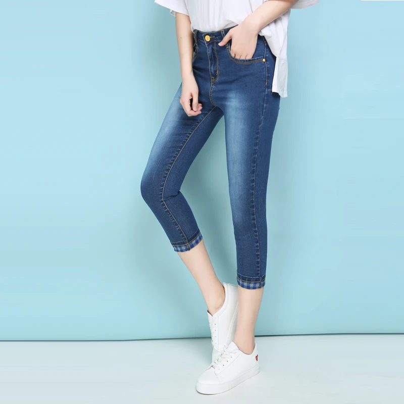 Jeans For Women High Waist Plus Size Calf length Softener Skinny Femme Capris Pencil Denim Pants Mom Jeans Pantalon