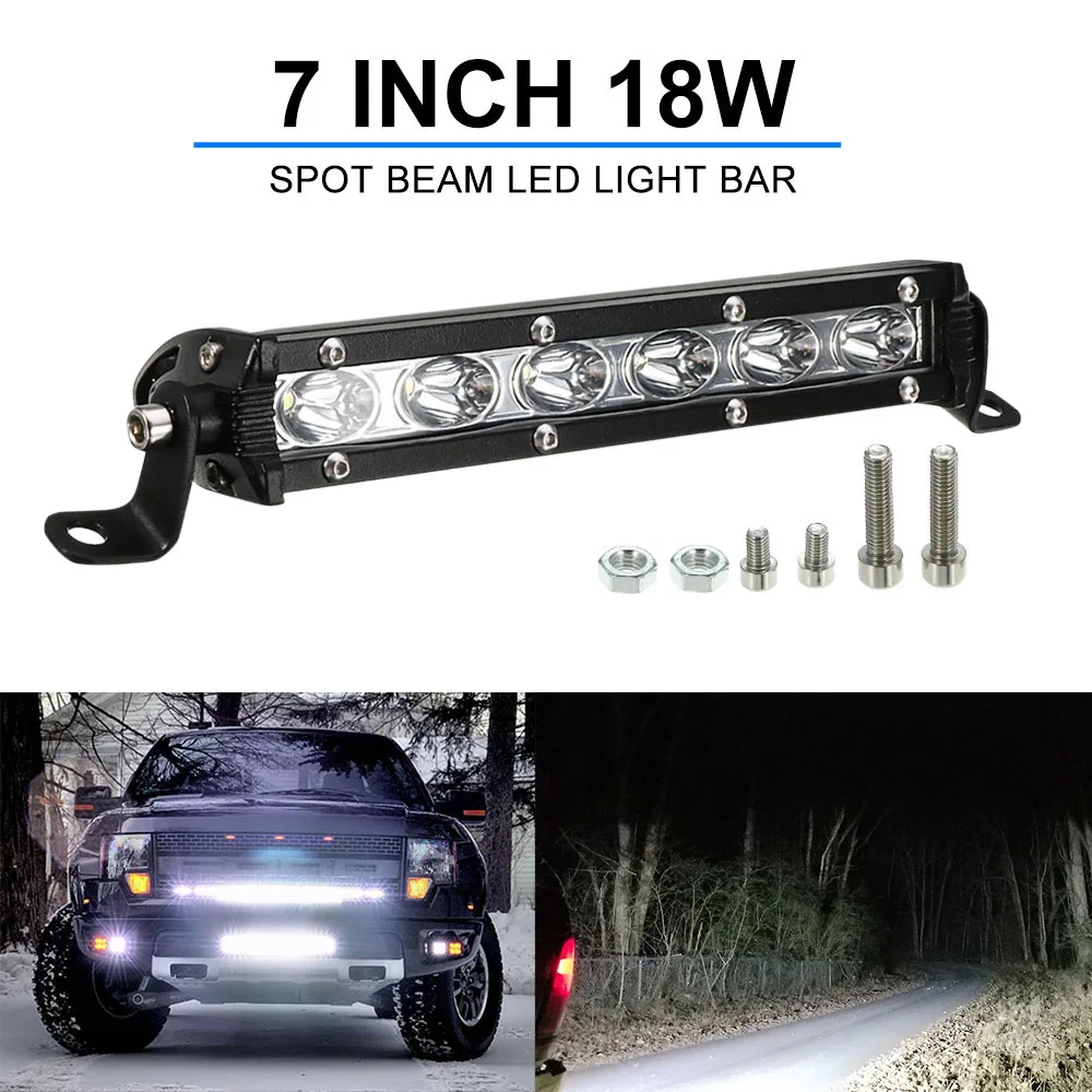 

2Pcs 7inch 18W LED Light Bar Spot Beam Driving Fog Light Road Lighting for Jeep Car Truck SUV Boat Marine
