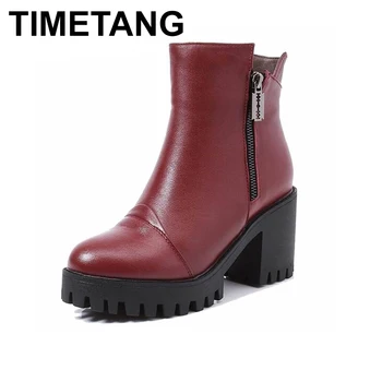 

TIMETANG Women Winter Boots Size 34~40 Warmest Genuine Leather Russian style Women Snow Boots