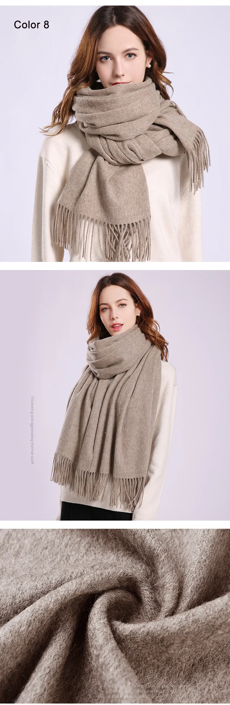 Шерстяной шарф для женщин, зимняя домашняя мягкая тонкая шерстяная шаль, дамские кашемировые утолщенные теплые уличные большие овечьи шерстяные шарфы серого цвета