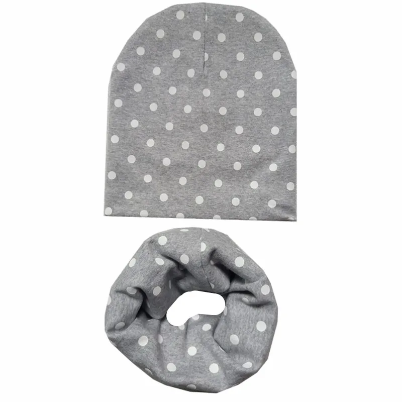 gray dot Осенне-зимний детский комплект с шапочкой для мальчиков и девочек, весенний теплый шейный платок, детские вязаные шапки, комплекты из хлопка, детская шапка, шарф, комплекты из 2 предметов - Цвет: gray dot