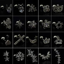 1 шт. маркиза драгоценный камень Луна Звезда Сердце ушной хрящ спираль серьги губная серьга-гвоздик пирсинг ювелирные изделия для тела 20 г