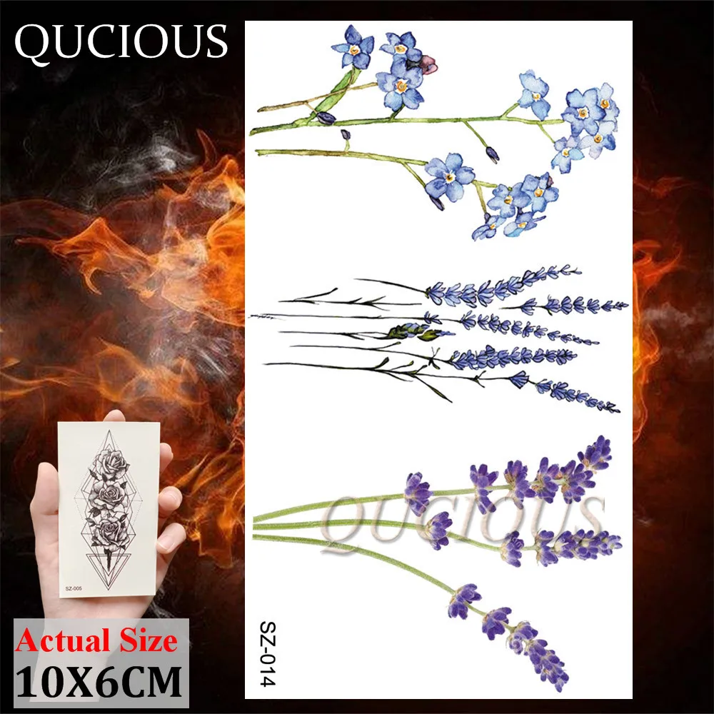 Мода акварель цветок временные татуировки боди арт руки и ноги лодыжки татуировки для женщин Красота моющиеся реалистичные листы наклейки - Цвет: QSZ014