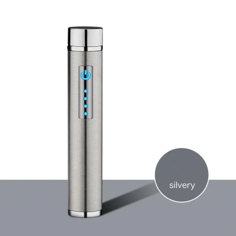 Маленькое плазменное зарядное устройство с фонариком Электронная зажигалка для курения двойной ветрозащитный прикуриватель сенсорный выключатель прикуриватель - Цвет: Silver