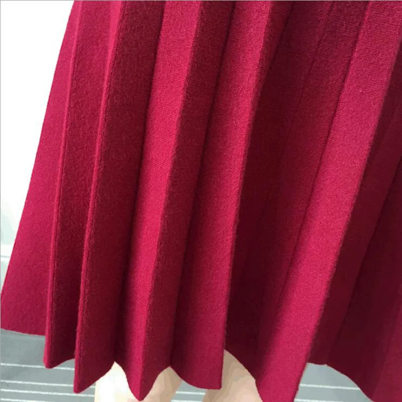 Высококачественная новая сексуальная женская трикотажная юбка, Осень-зима, одноцветная юбка средней длины с высокой талией, трапециевидная плиссированная юбка для женщин, Jupe Saia