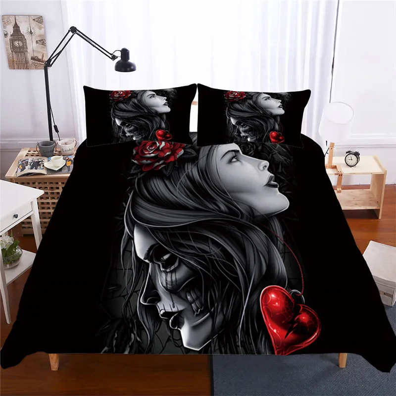 Набор постельного белья с изображением сахарного черепа, Королевский размер, красивый, для женщин, реактивная печать, 3D, большой размер, пододеяльник, наборы с наволочкой для двойной кровати - Цвет: KL58