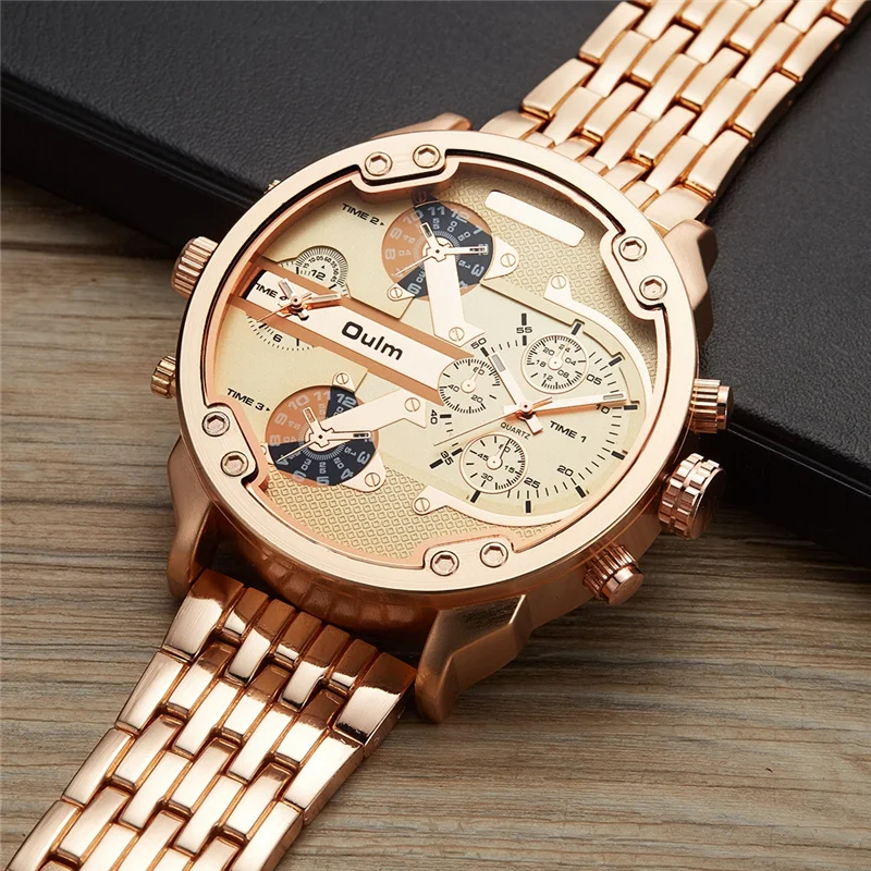 Oulm Male Military Watches Golden Hour Oversized Big Quartz Watch Top Brand Men Full Stainless Stee