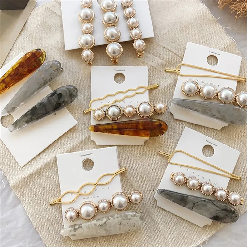 

Korea Chic Imitiation Pearl Hairpin Irregular Metal Gold Silver Bowknot Acrylic Hair Clips for Women Girls Hair Accessories