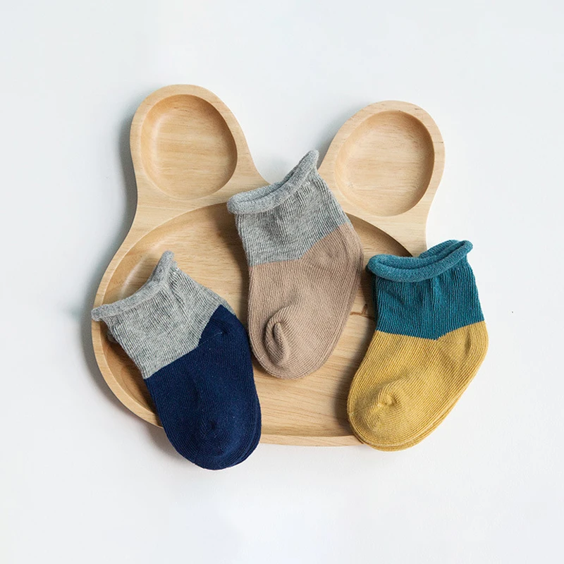 3 пары осенних теплых нескользящих носков для новорожденных мальчиков, хлопковые зимние полосатые носки-тапочки для маленьких мальчиков и девочек