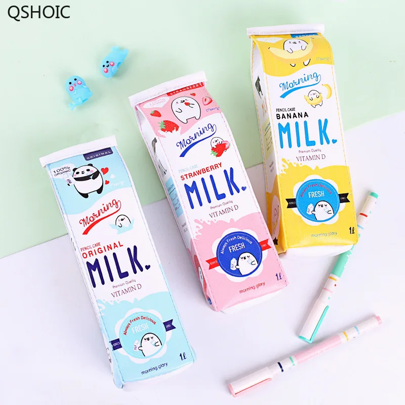 

20pcs/set Cute Korea Kawaii Pencil Case School Pencil Case For Girls Boys Leather Milk Pen Box Stationery Bag School Supplies