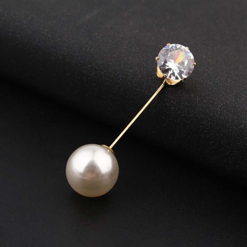 

1PC Charm Zircon Simulated Pearl Brooch Pins For Women Piercing Lapel Pin Suit Collar Round Crystal Brooch Jewelry Wedding Gifts