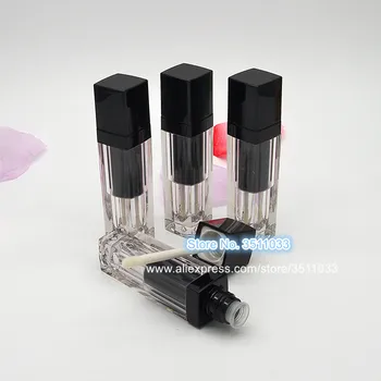 

6ML Top Grade Black Empty Lip Gloss Tube Square Transparent Lip Gloss Refillable Bottles Clear Plastic Liquid Lipstick Container