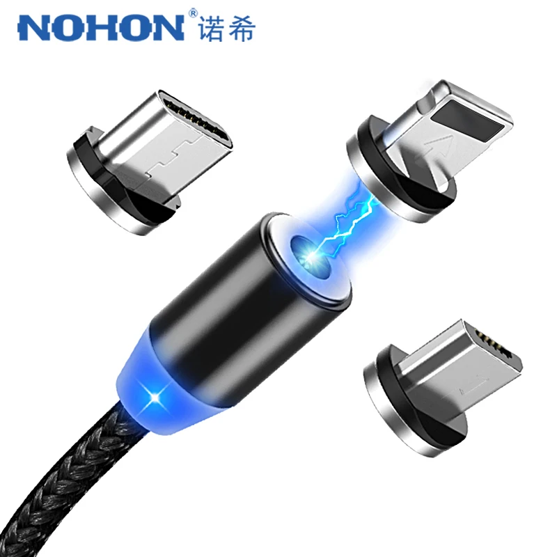 

NOHON LED Magnetic USB Charging Cables Lighting Micro USB Type C For iPhone X Xr Xs Max 2A Fast Charge Magnet Charger Cord Line